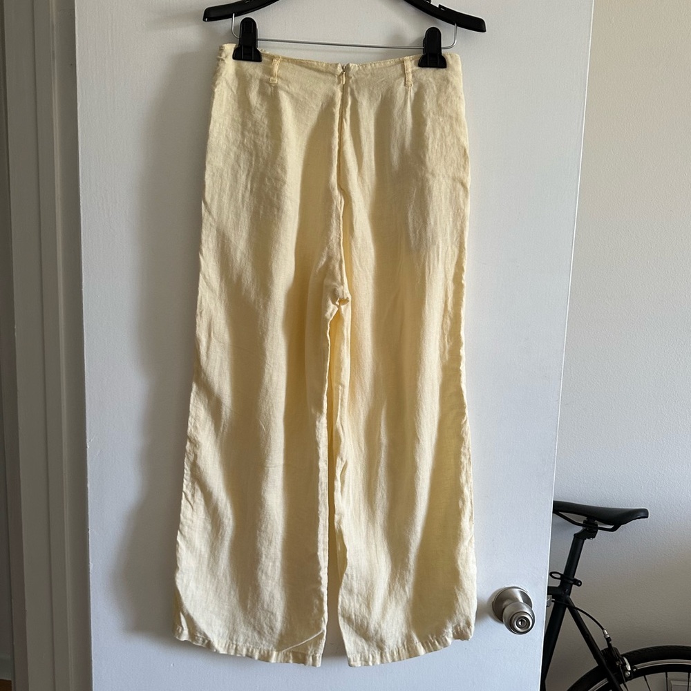 Rhythm Light Yellow High Waisted Linen Wide Leg Zip Up Pants size 4 EUC - Picture 3 of 8